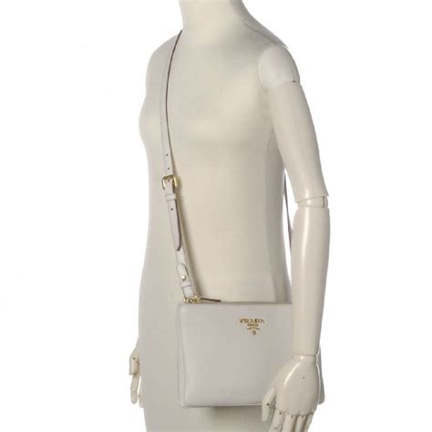 Prada White Leather Vitello Phenix Crossbody Bag 1BH046